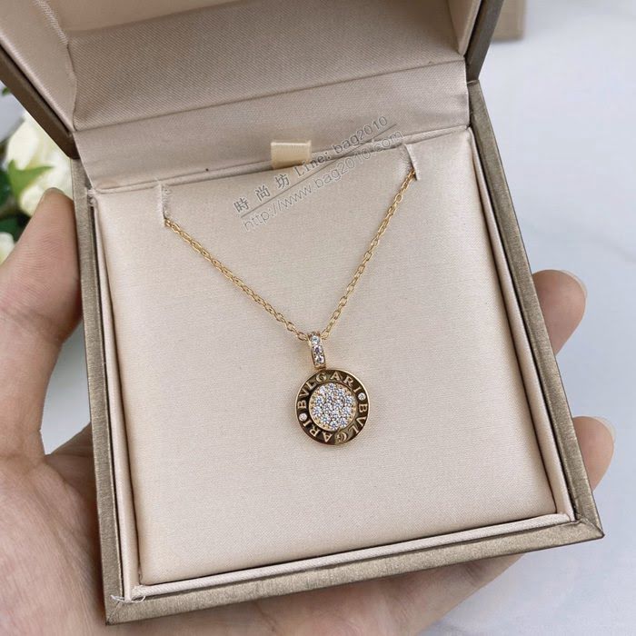 Bvlgari飾品 寶格麗天然孔雀石大號圓餅項鏈 通體925純銀項鏈  zgbq3275